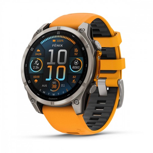 Умные часы Garmin Fenix 8 47mm Amoled Sapphire Lens DLC Титановый с оранжевый ремешком