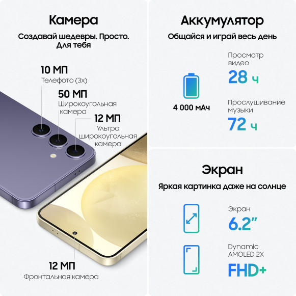 Смартфон Samsung Galaxy S24 8/256Gb Exynos (nano SIM + eSIM) Amber Yellow